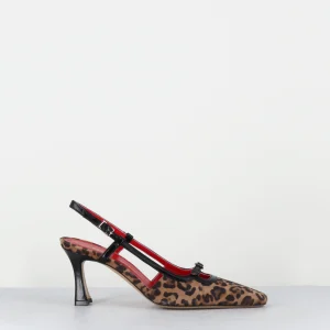 Escarpins slingback à talon bout carré en cuir imprimé léopard & vernis noir - DRINO CAM LEOPARDO