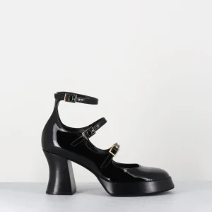 Babies multi-brides à plateforme en cuir vernis noir - GALAN VERNICE NERO