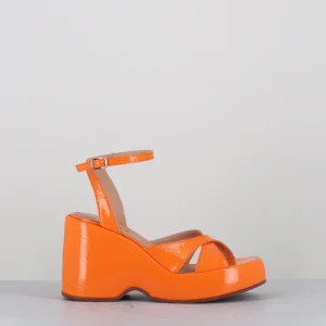Sandales compensées 90s en cuir vernis orange - MAZE2 CINDY ALBICOCCA