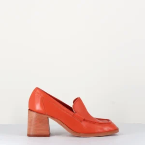 Mocassins en cuir orange à talon - PE8630 ORANGE