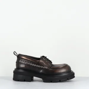 Derbies à lacets en cuir vieilli marron métallisé bronze - E4013 RESORT BRONZO