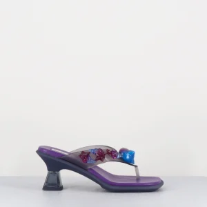 Tong cuir violet & plexi ornées de coquillages - OCEANE PURPLE SANDALS