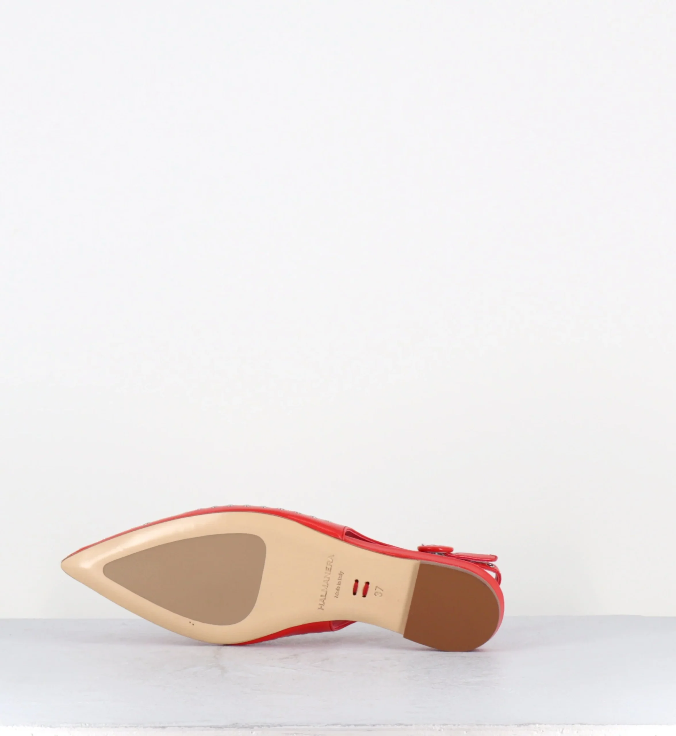 Ballerines slingback pointu cuir rouge & oeillets - LAS53 GLAZE ROSSO – Image 7
