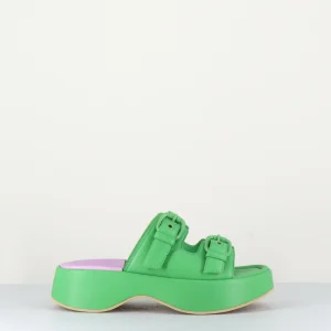 Sandales plateforme & boucles cuir vert - CORFU CHAT GRASS