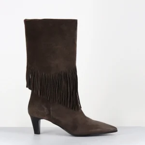 Boots à grandes en daim marron bout pointu - BALE25 VELOUR PALUDE