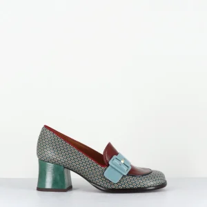 Mocassins petit talon cuir imprimé rétro multi - MEISIN44 SHOWER BLUE