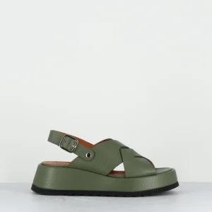 Sandales à plateforme en cuir grainé vert - IBIZA SANDONIS MILI