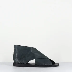 Sandales plates en cuir souple noir métallisé - ITACA006 MAXI NERO