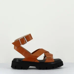 Sandales track sole en cuir camel - 6757 CUOIO