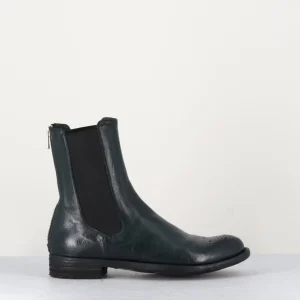 Boots plates en cuir vert sombre, élastique & bout fleuri - LEXIKON099 FRENCHLOVER