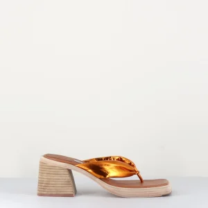 Sandales-tong en cuir métallisé orange - APRIL ORANGE SANDALS
