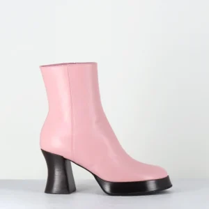 Boots à plateforme en cuir rose talon rétro marron - BLAU NAPPA ROSA