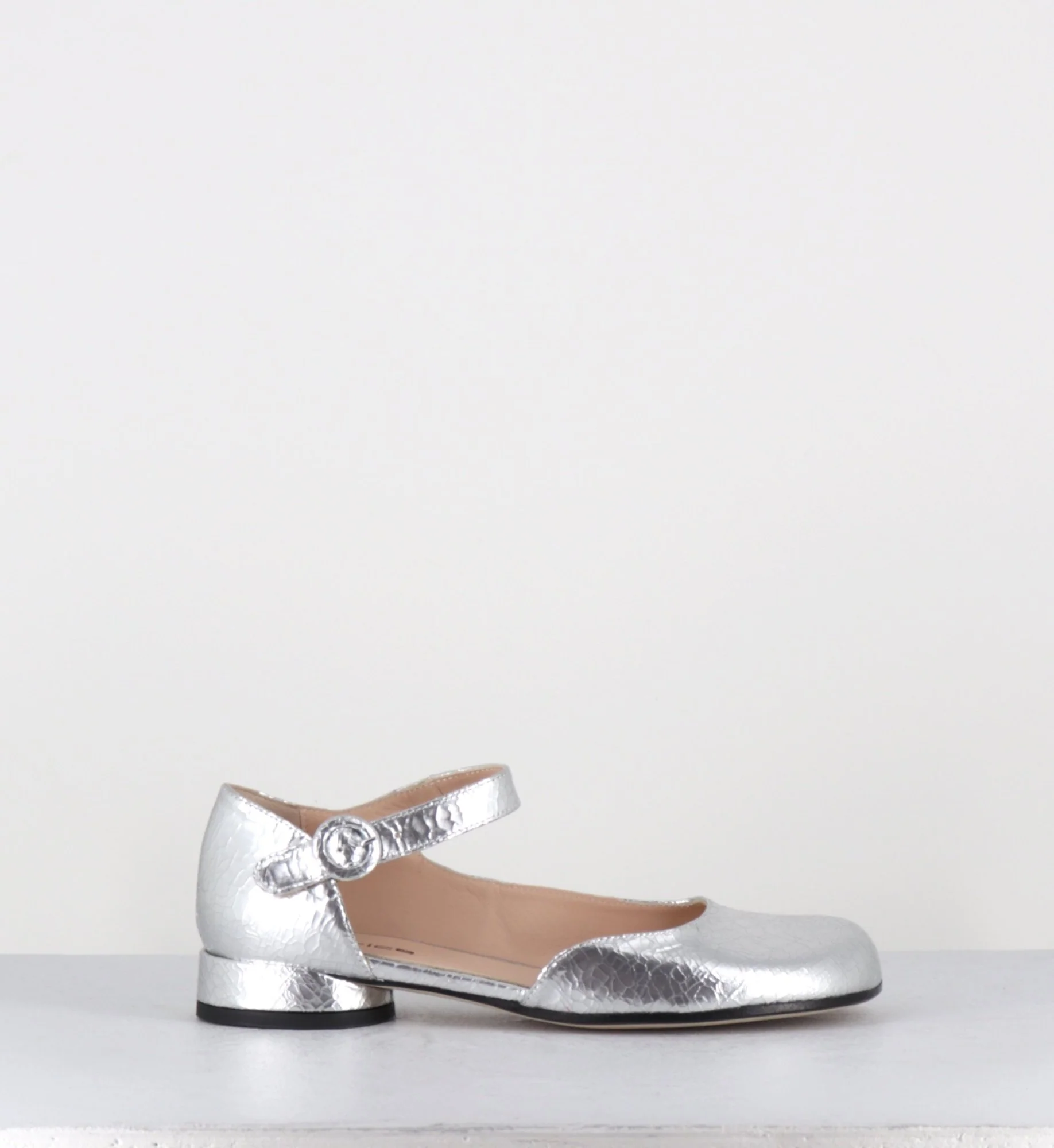 Babies asymétrique petit talon cuir craquelé argent - MANI24 CRAK ARGENTO