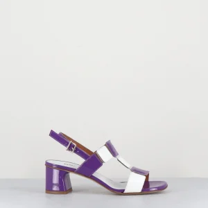 Sandales 60s bout carré en cuir vernis violet & blanc - LEFAI VIOLET WHITE