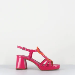 Sandales 70s en cuir vernis fuchsia & orange - TAGA24 FUXIA ORANGE