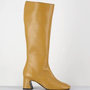 Bootes en cuir jaune bout carré - HELENA NAPPA SENAPE