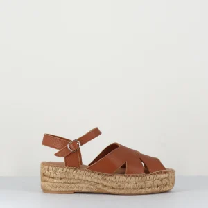 Sandales espadrilles ajourées en cuir souple camel - CACEA BROWN