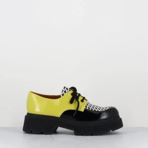 Derbies semelle épaisse en cuir vernis noir & jaune - QUAMBA SUCRE NEGRO