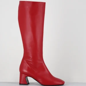 Bootes en cuir rouge bout carré - HELENA NAPPA FUOCO