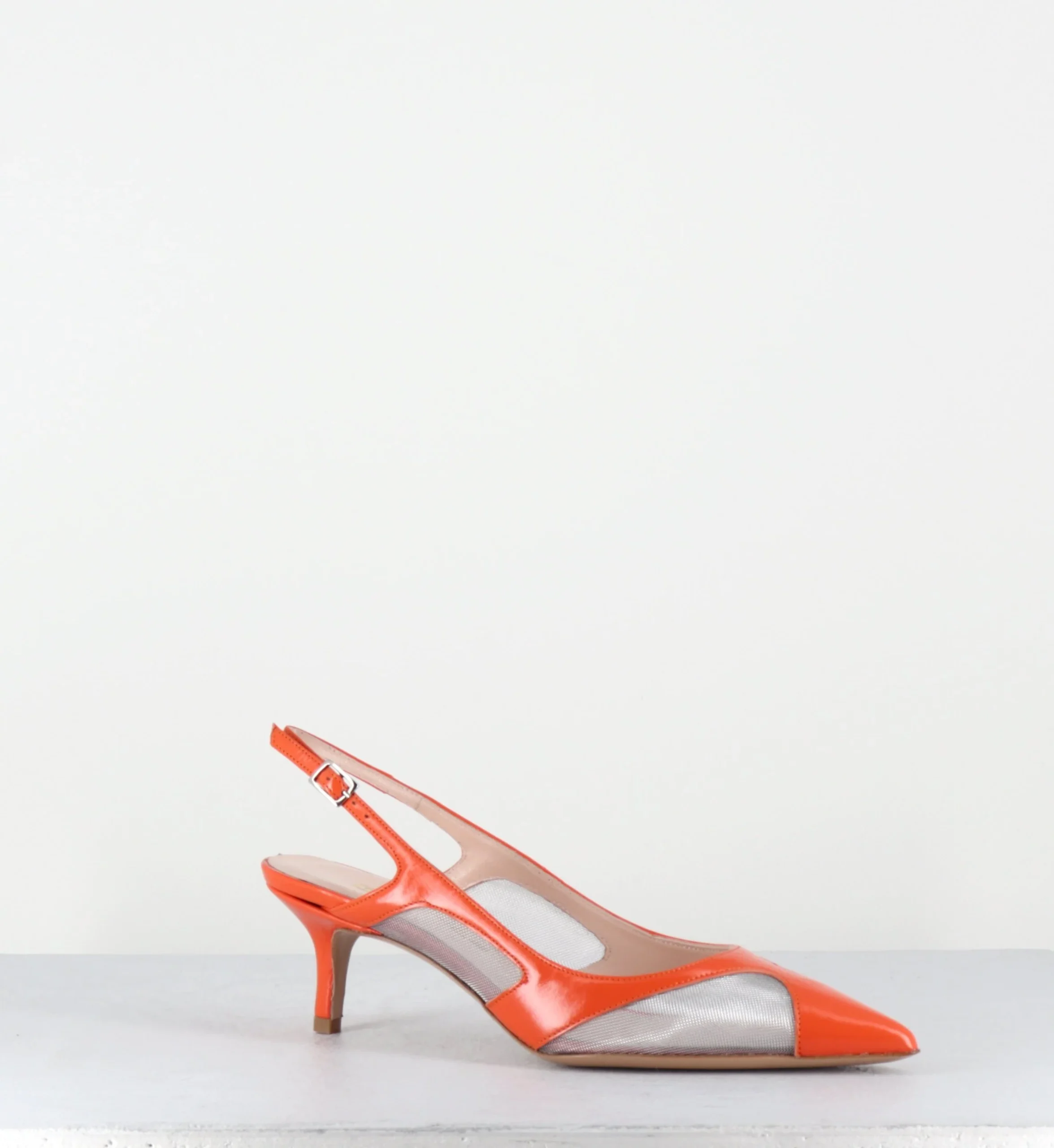 Escarpins slingback bout pointu cuir orange & mesh argent - ORLA2 VERLUX ARANCIATA – Image 7