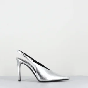 Escarpins slingback talon haut en cuir argent - FEEL SCRATCH SILVER