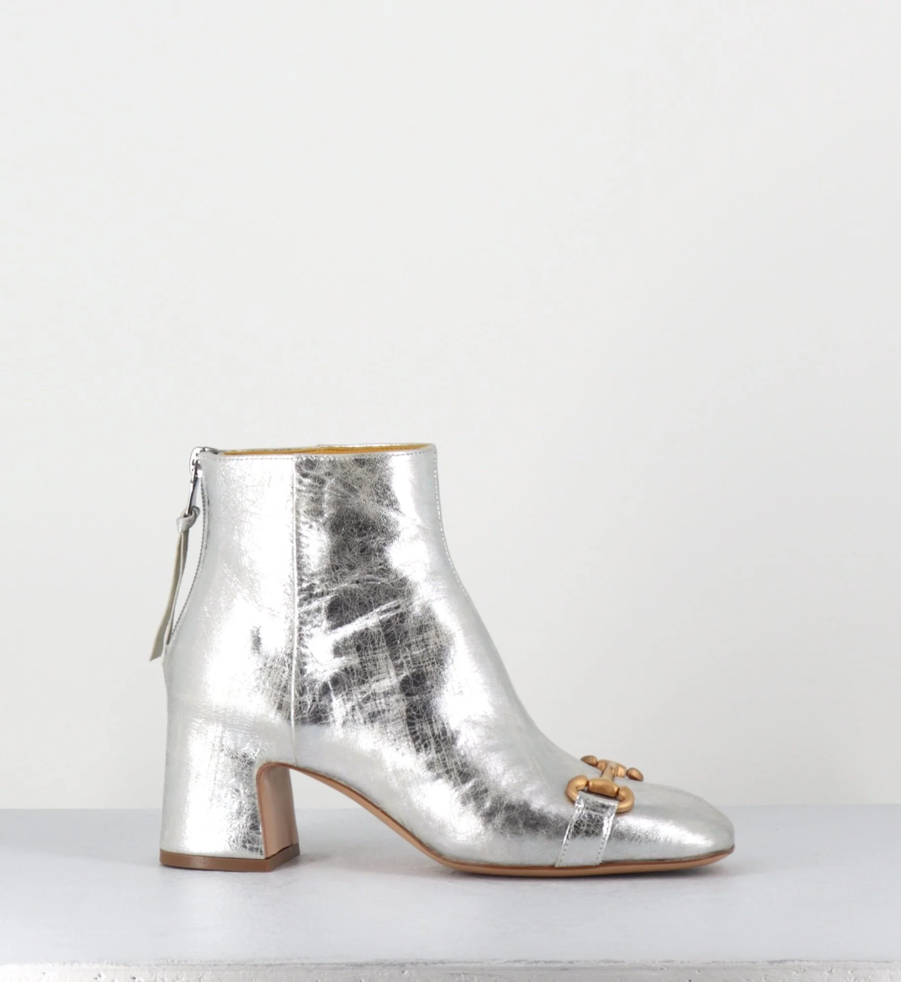 Boots 70s petit talon en cuir argent vieilli - Q199 VINTAGE SILVER – Image 2