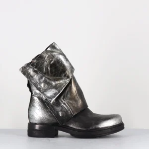 Boots bikers en cuir métallisé argent et bonze - B80206 ARGENTO