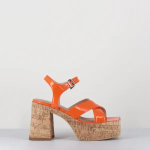 Sandales à plateforme en liège vernis orange - AMERA ALBICOLA