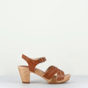 Sandales-sabots à talon léger cuir camel  - 236-109 VEG DOE