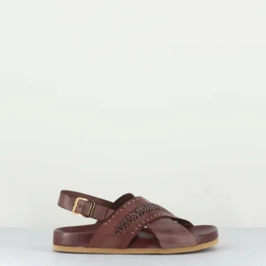 Sandales croisées en cuir marron bride arrière - STELVIA CAFFE