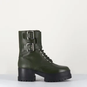 Bottines à lacets en cuir kaki Clergerie Paris - WILLY2