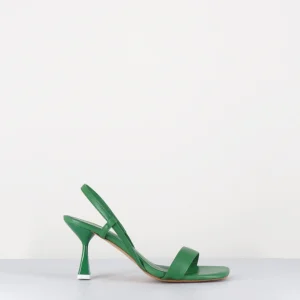 Sandales slingback bout carré en cuir vert - MILENA NAPPA RUCOLA