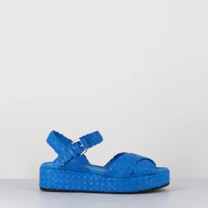 Sandales semelle épaisse en cuir tressé bleu roi - VERO25 ROYAL TRENZ