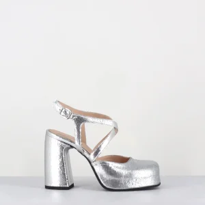 Babies à plateforme en cuir craquelé argent - VATI2 CRAK ARGENTO