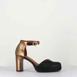 Babies à talon bronze & imprimé plume vert - JO-MAHO39 VERDE