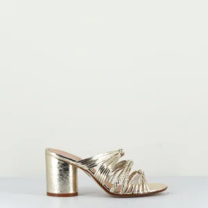Mules en cuir tressé doré talon haut - 6931R PLATINO