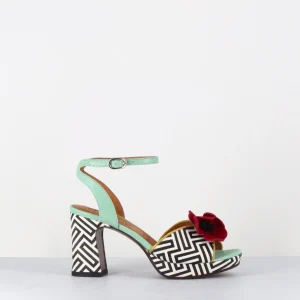 Sandales imprimé rétro et fleur rouge - KASKI44 DISCO SUN