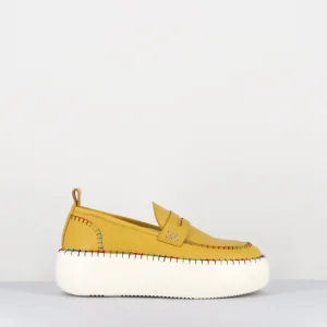 Mocassins cuir jaune avec surpiqures multico - A66C HAPPY GIALLO