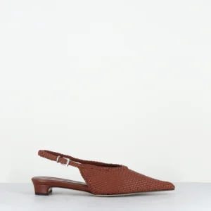 Slingback bout pointu en cuir tressé camel petit talon - OF56 INTRE SIENNA