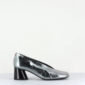 Escarpin en cuir froissé métallisé argent talon cylindrique - ODILE01 METAL
