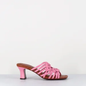Mules petit talon rétro en cuir tressé rose - NAYLA WOVEN PINK