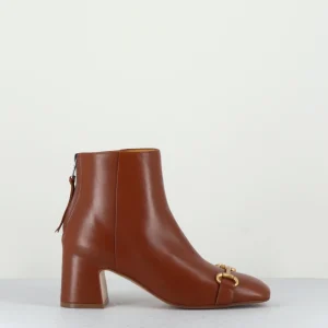 Boots 70s petit talon en cuir camel bout carré - F519 SETA CUOIO