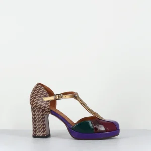 Salomé à talon en cuir vernis & imprimé pied-de-poule - DAFABA45 SUCRE PURPLE