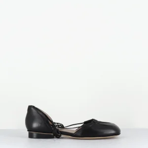 Ballerines à lacets ligne minimaliste en cuir noir - MARGE002 SHOE BLACK
