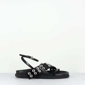 Sandales plates en cuir vernis noir bride ceinture - ZILDA BLACK SANDAL