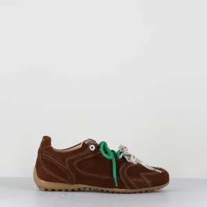 Sneakers en daim marron double lacets verts - HORIZON 02 SUEDE BROWN
