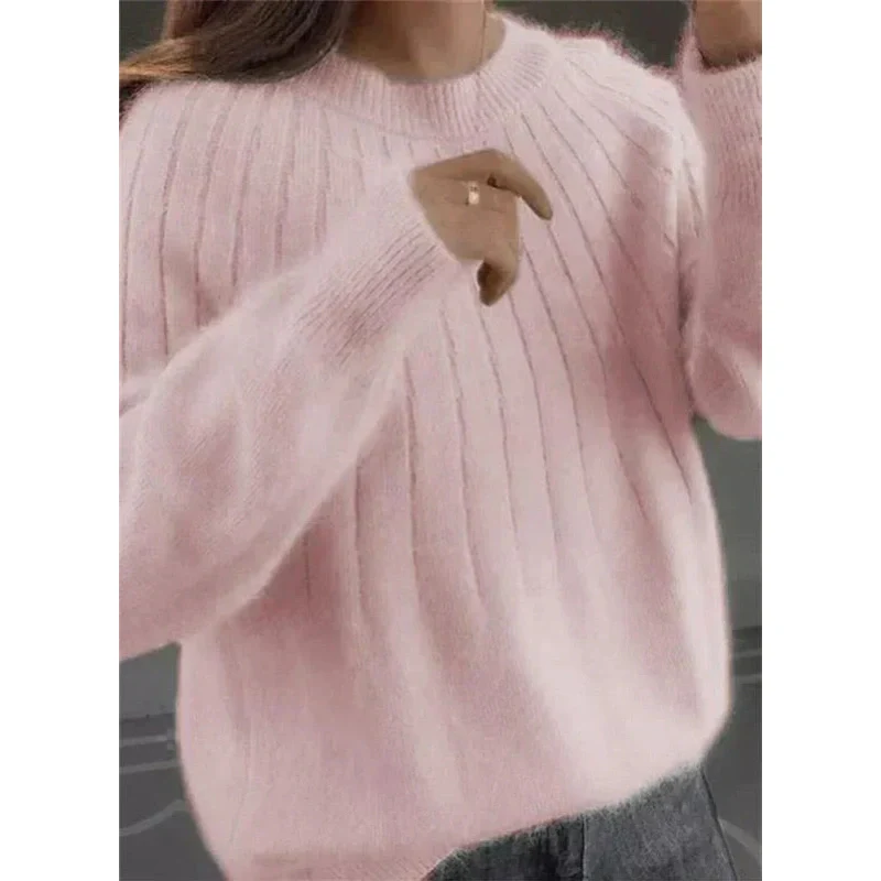 Pull Tricoté pour Femme Rose – Image 2