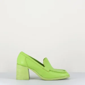 Mocassins en cuir vert à talon - PE8630 LIME