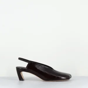 Slingback en cuir marron bout anatomique talon virgule - TEL44 VENICE MOGANO