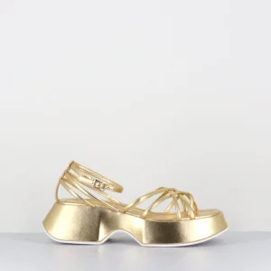 Sandales à plateforme en cuir métallisé doré multi-brides - 1E1508D SAND GOLD